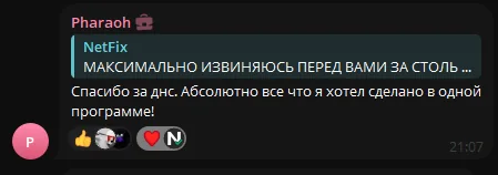 Сообщение в Telegram: спасибо за DNS, всё в одной программе
